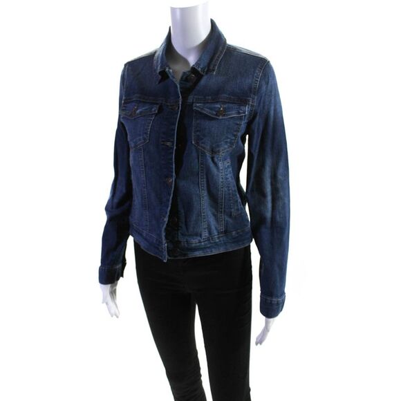 Curve Appeal Womens Button Up Collared Denim Jean Jacket Blue Size Small - Picture 2 of 6